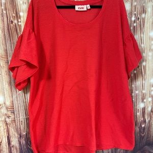 Red EVRI Ribbed Top Cute Sleeve Detail